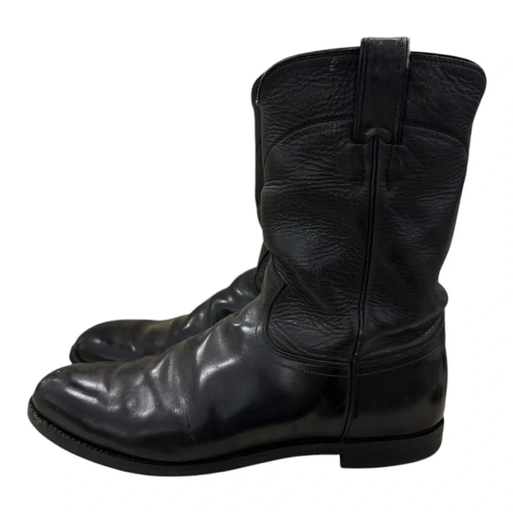 Justin Western Ropers Cowboy Black Leather Boots Men’s Sz 9.5